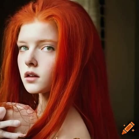 girl with fiery red hair casting magic with ancient journal