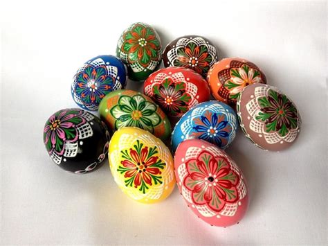 Set Of 11 Hand Decorated Colours Painted Chicken Easter Egg Etsy