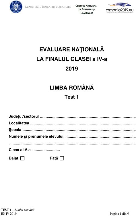 Subiecte Limba Română Clasa A Iv A 2019 Descarcă Testele De La
