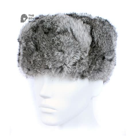 Russian Soviet Original Vintage Gray Rabbit Fur Winter Hat Ushanka Earflaps