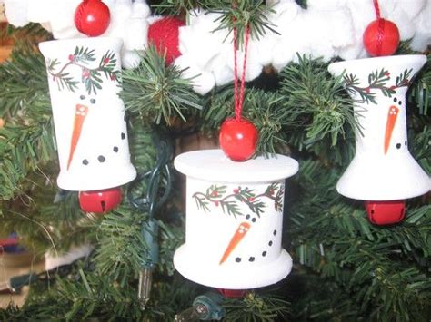 Wooden Spool Snowman Ornament 3 Wooden Spools Christmas Ornament