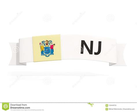 New Jersey State Flag On Banner With Postal Abbreviation Isolate Stock