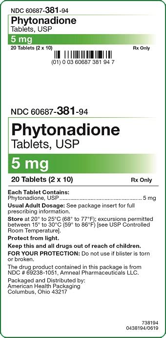 Ndc 60687 381 Phytonadione Images Packaging Labeling And Appearance
