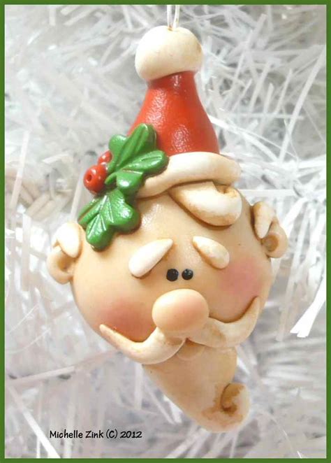New Handmade Polymer Clay Folk Ornament Mini Bulb Santa Polymer Clay