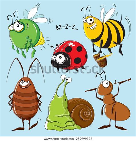 Six Funny Insects Different Characters Stock Vector Royalty Free