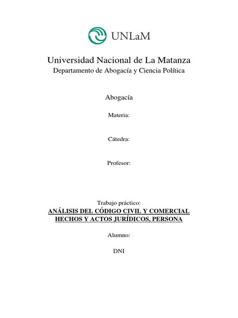 Modelo Carátula Trabajo Practico Universitario Unlam