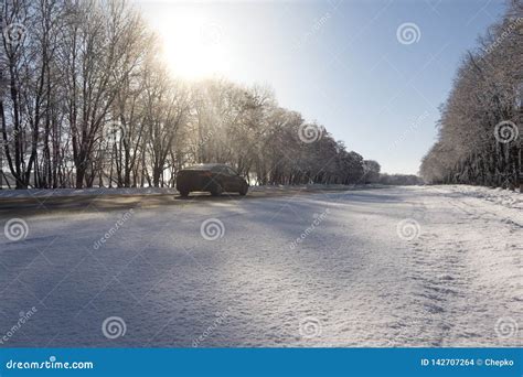 Winter Road Through Snowy Fields And Forests Stock Photo Image Of