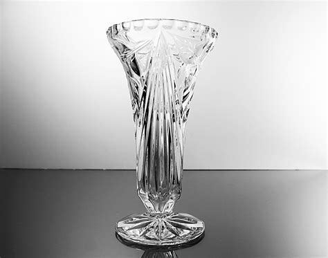 Crystal Footed Vase Cut Glass Vase Frosted Roses And Leaves Heavy Wedding T