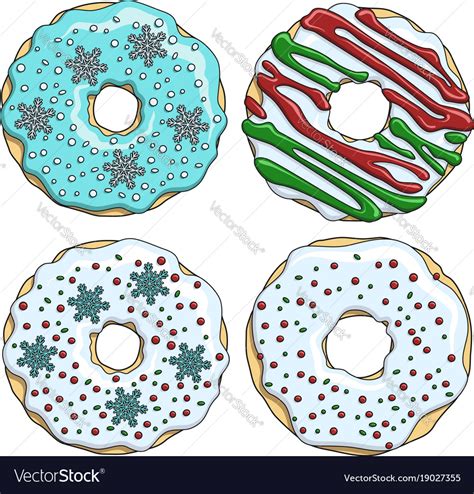 Set Cartoon Colorful Christmas Donuts Royalty Free Vector