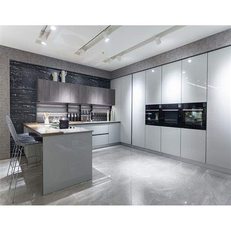 Modern Light Gray High Gloss Lacquer Kitchen Cabinets Design China