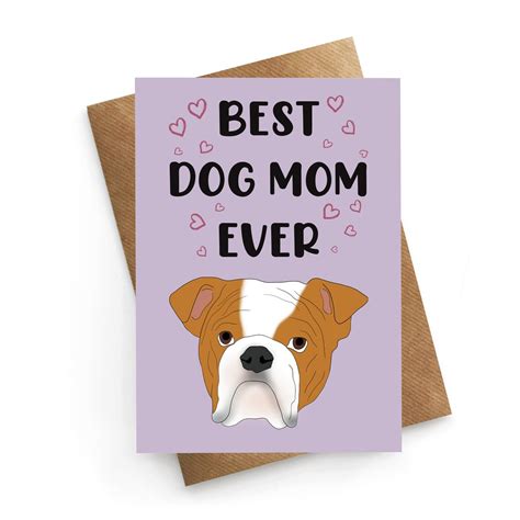 Dog Mom Card Bulldog Mom Card Mothers Day Card Mothers Day Etsy