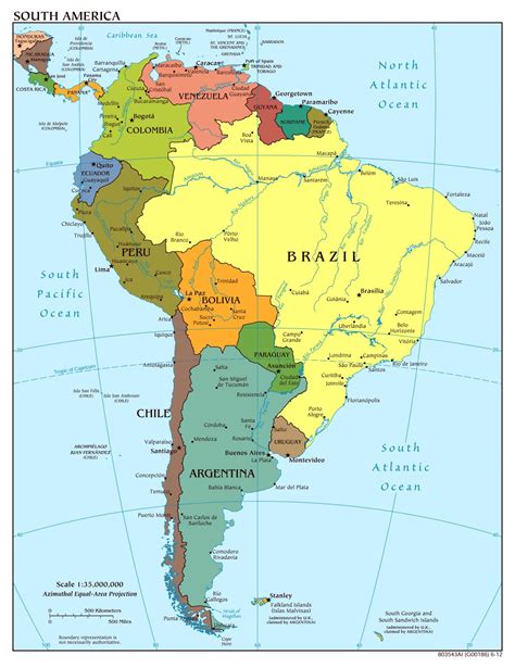 Large Scale Political Map Of South America With Major