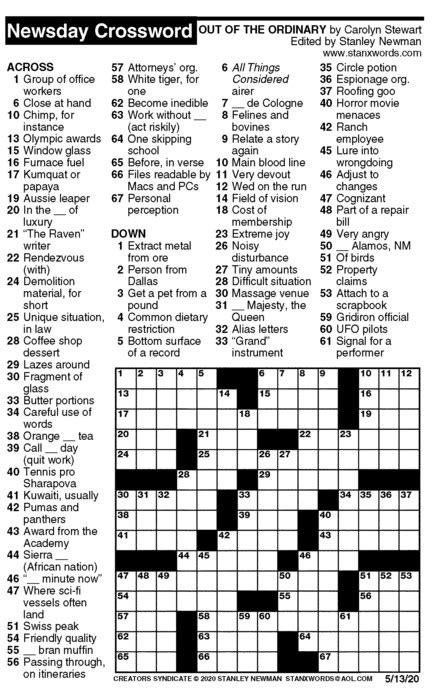 March 31, 2021march 22, 2021 by admin. Newsday Crossword Puzzle for May 13, 2020, by Stanley ...