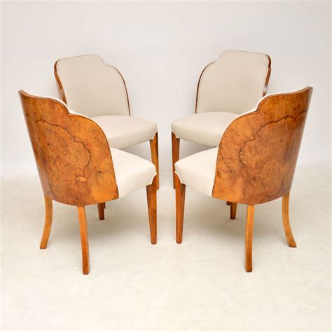 Set Of 4 Art Deco Burr Walnut Cloud Back Dining Chairs Marylebone