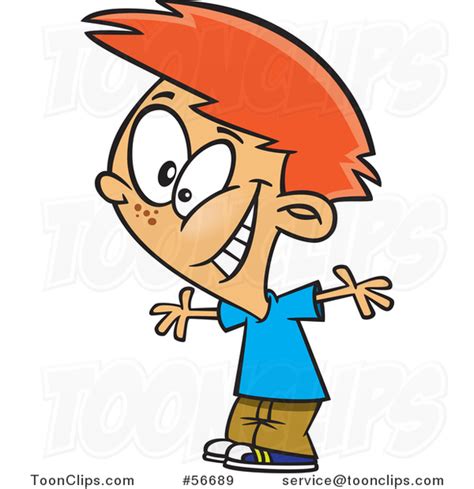 Cartoon Excited Red Haired White Boy Cheering And Grinning 56689 By