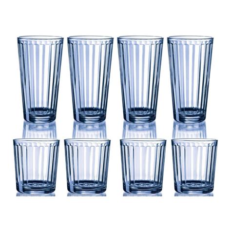 16 Piece Circleware Blue Column Glass Drinking Glasses Set