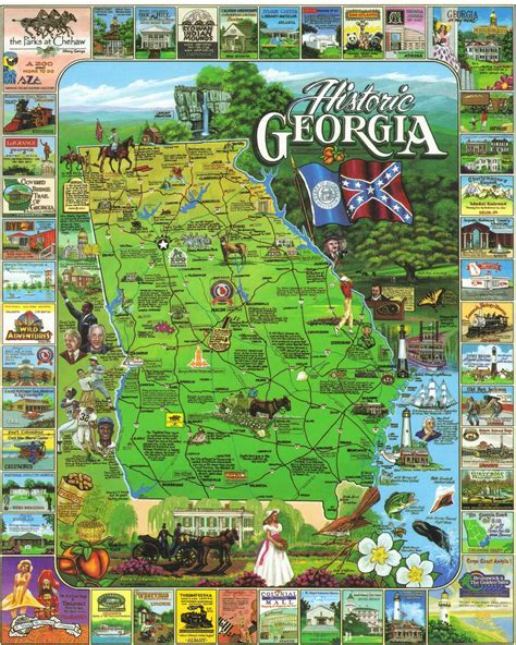 Georgia Historic State Map Postcard Georgia Travel Georgia History