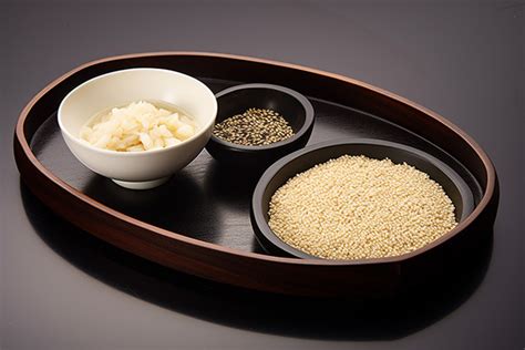 Tray Showing Rice Of Rice Balls With Black Sesame Seeds Background