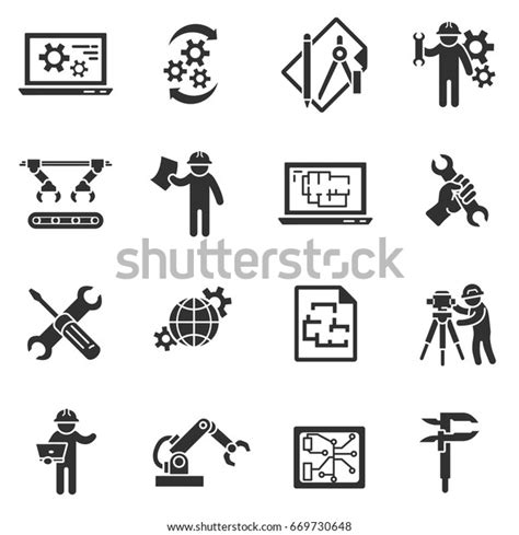 Engineering Monochrome Icons Manufacturing Commissioning Maintenance