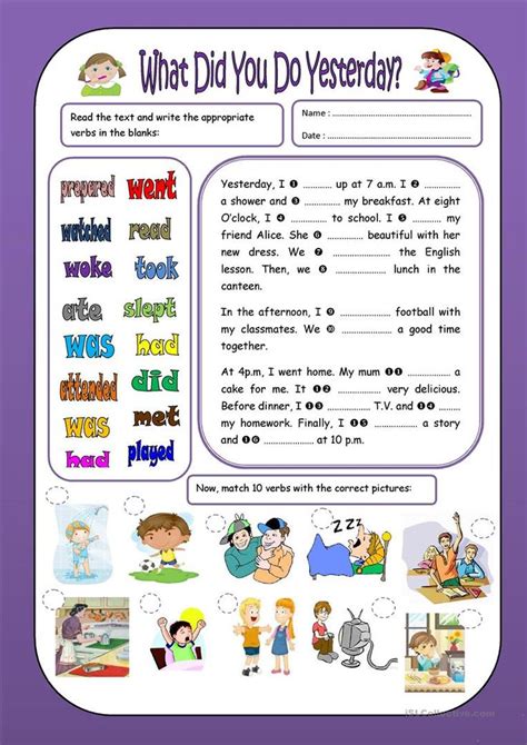 What Did You Do Yesterday English Esl Worksheets For Distance