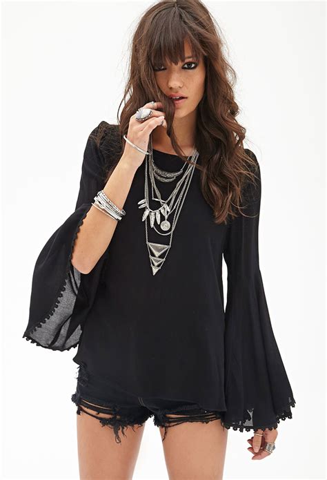 Dress was super comfortable, complimentary and so chic with the bell sleeves! Lyst - Forever 21 Bell Sleeve Woven Top in Black