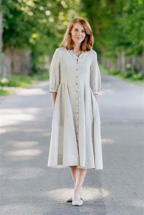 Ophelia Dress Linen Button Dress 🌸 Design Features Tailored Fit