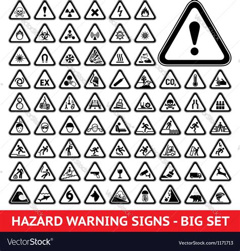 Triangular Warning Hazard Symbols Big Set Vector Image