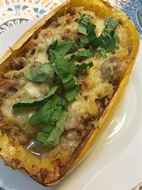 Fit To Excel Spaghetti Squash Boats With Spicy Sausage