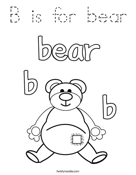 B is for bear Coloring Page - Tracing - Twisty Noodle