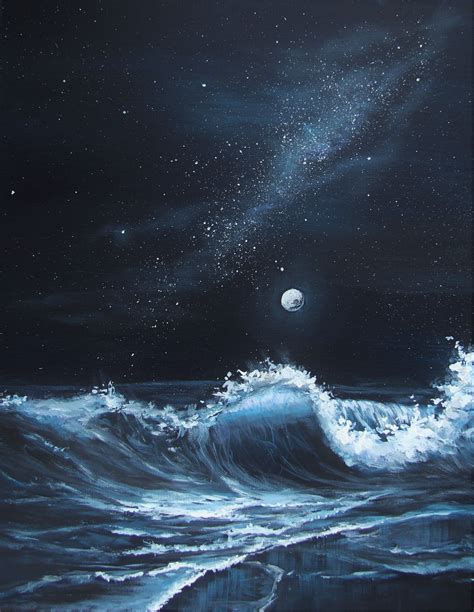 How To Paint The Ocean Night Sky Painting Ocean Painting Wave Painting