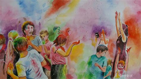 Holi Festival Drawing With Watercolor Easy Holly Painting Youtube