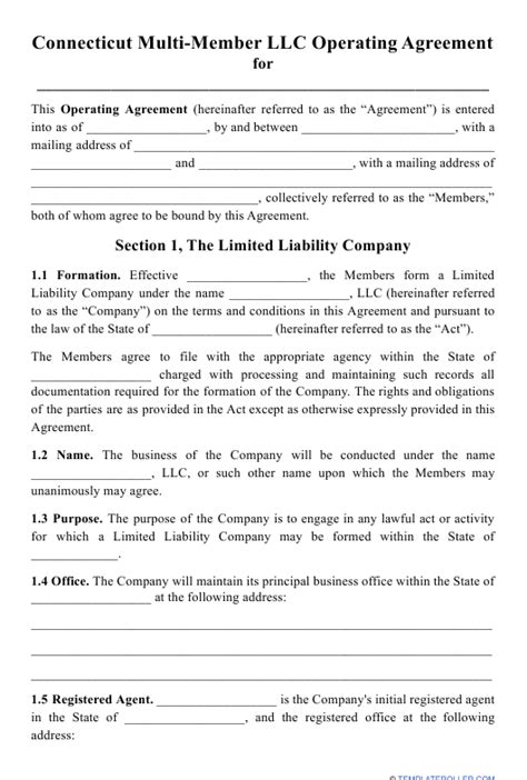 Connecticut Multi Member Llc Operating Agreement Template Fill Out