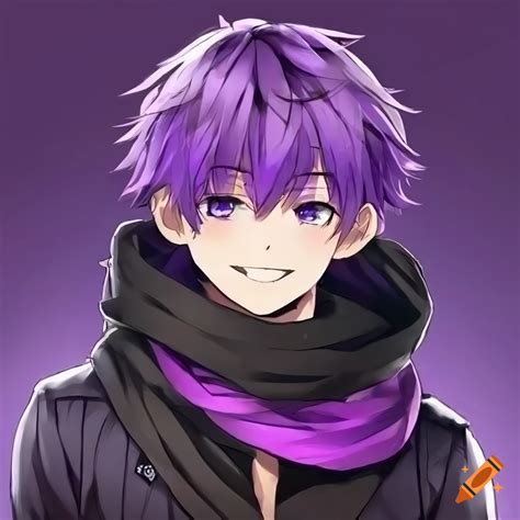 anime character with purple hair and charismatic smile on craiyon