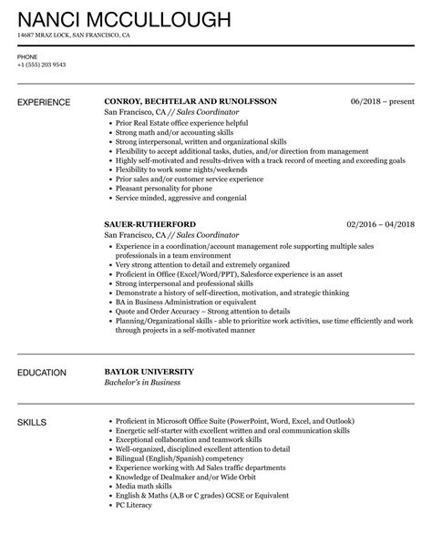 Sales Coordinator Resume Samples Velvet Jobs