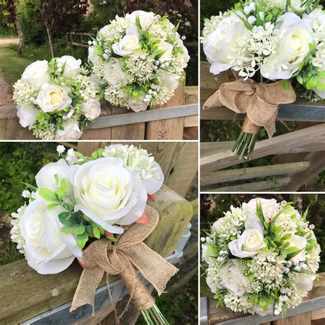 A Wedding Bouquet Collection Of Ivory Silk Roses And Lily Of The Valley