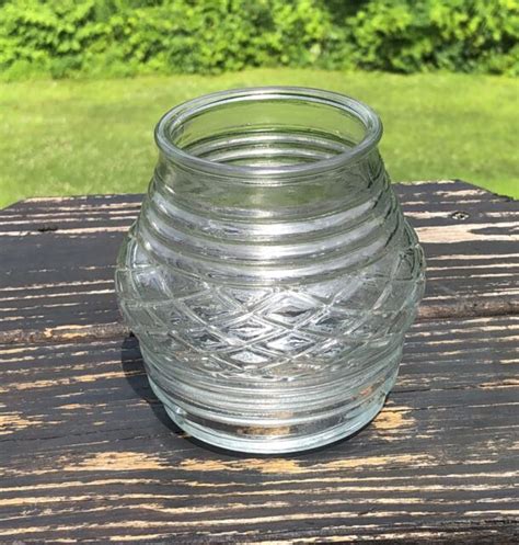 Vintage Jelly Jar Light Globe Clear Glass Ribbed Diamond Porch Shade 3