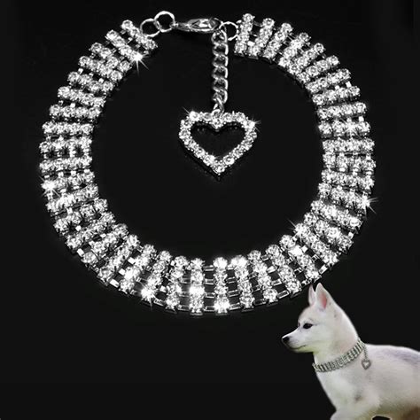 Bling Rhinestone Dog Collars Puppy Necklace With Heart Charm Cute For