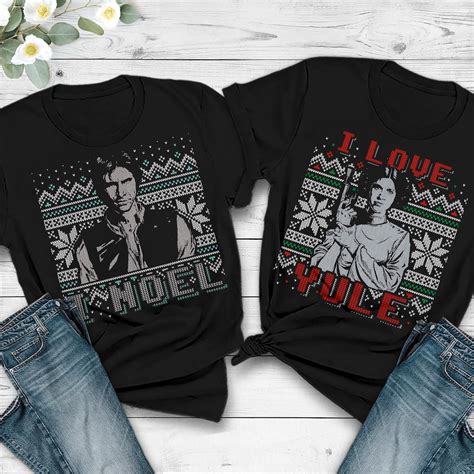 cool leia and han solo dark mode i love yule i noel christmas couple matching t shirt star wars