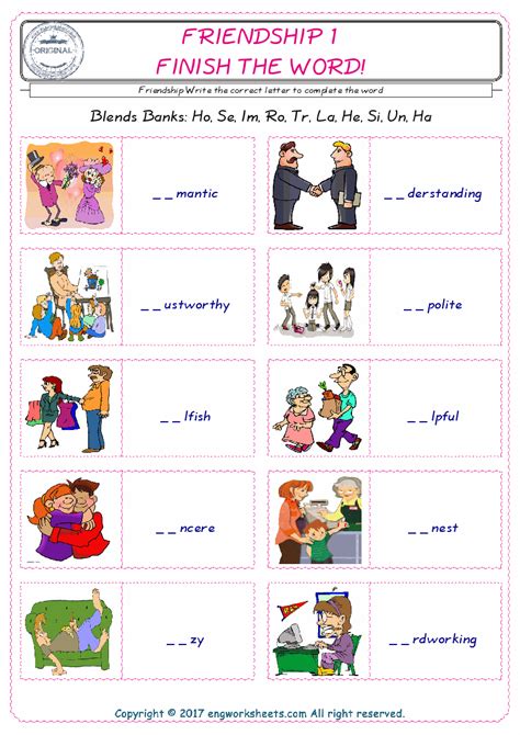 Friendship Esl Printable English Vocabulary Worksheets