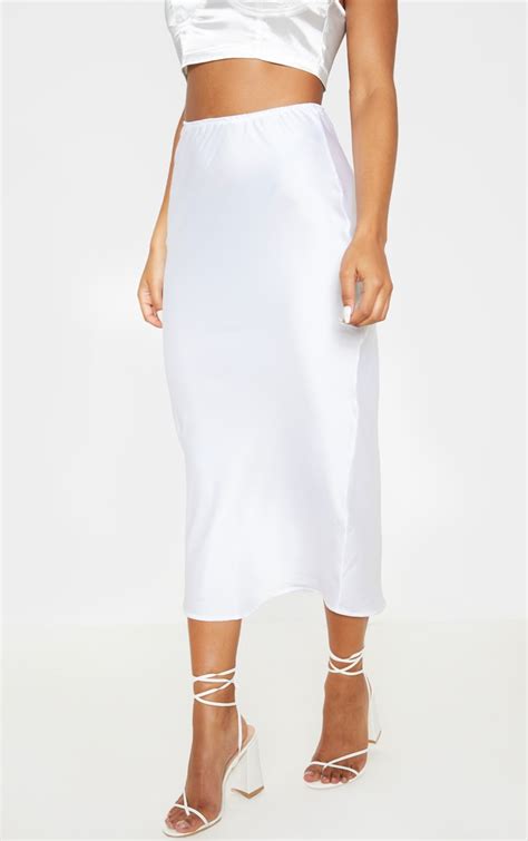 White Satin Midi Skirt Skirts Prettylittlething Usa