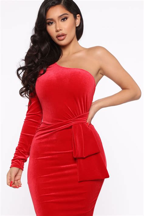 Lake Avenue Velvet Midi Dress Red Dresses Fashion Nova