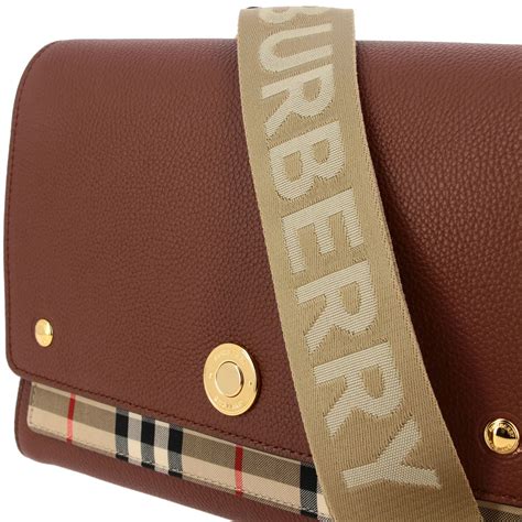 Burberry Shoulder Bag In Textured Leather And Check Canvas Crossbody