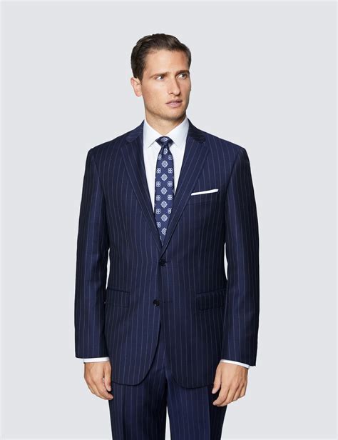 men s navy chalk stripe classic fit suit jacket hawes and curtis