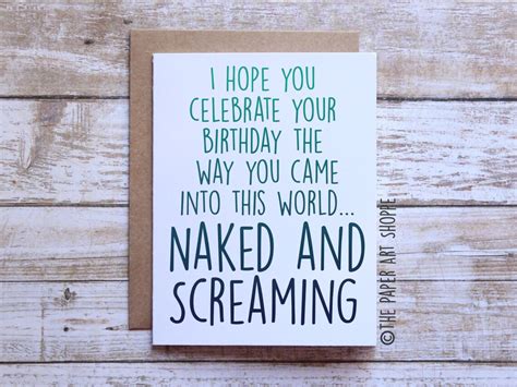 Funny Birthday Card Naked And Screaming Funny Happy Birthday Etsy