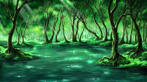 Magical Green Forest And Pond Fantasy Art Landscapes Landscape Paintings