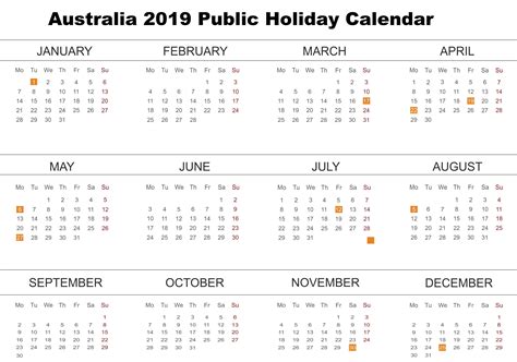 Australia Holiday Calendar 2019 Public Major Holidays Qualads