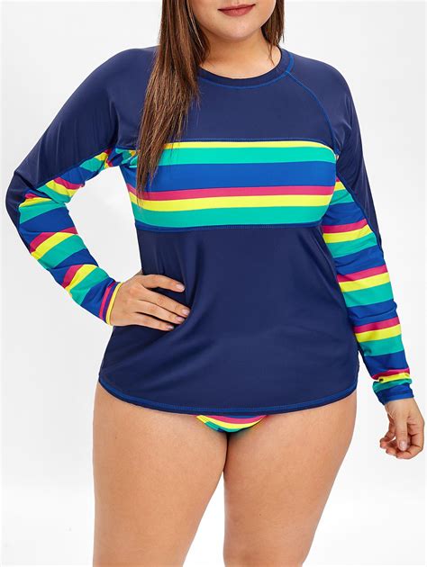 41 Off Padded Rainbow Stripe Plus Size Surf Bathing Suit Rosegal