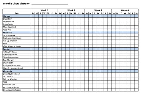 Printable Blank Monthly Chore Charts Chore Chart Template Chore Images And Photos Finder
