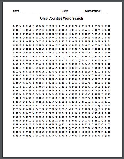Ohio Counties Word Search Puzzle Ohio County Word Find Word Search