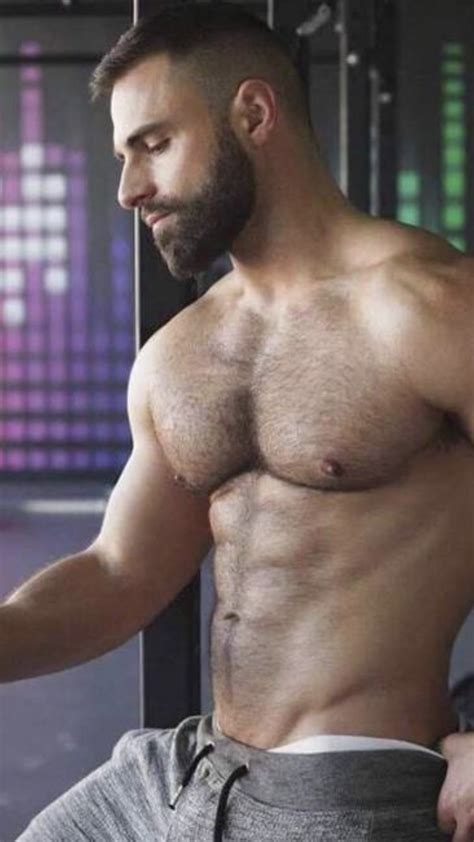 Shirtless Male Muscular Hairy Chest Beard Abs Hunk Beefcake Photo X